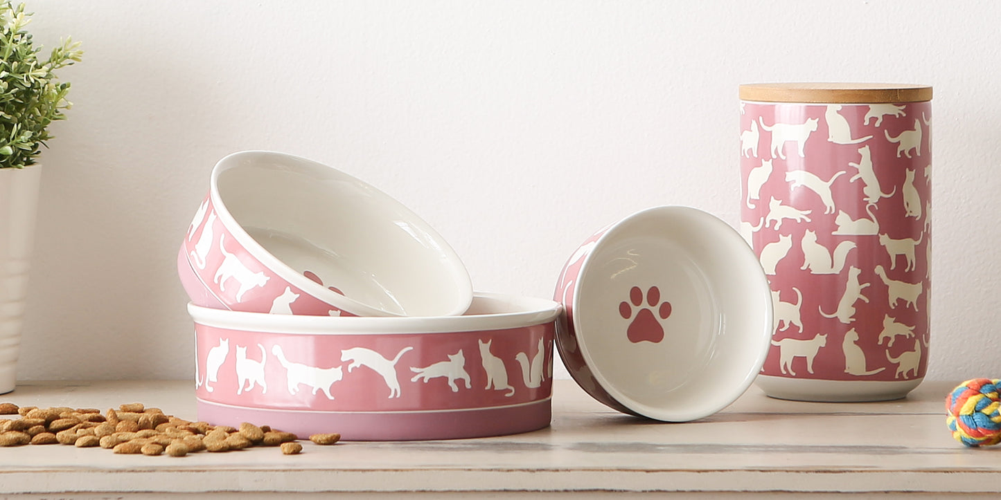 Rose Cat's Meow Pet Bowl Set/2, Small - 3/4 C Capacity