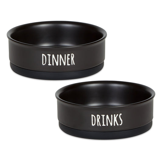 Black Dinner Drinks & Dessert Pet Bowl Set/2, Medium - 1.5 C. Capacity