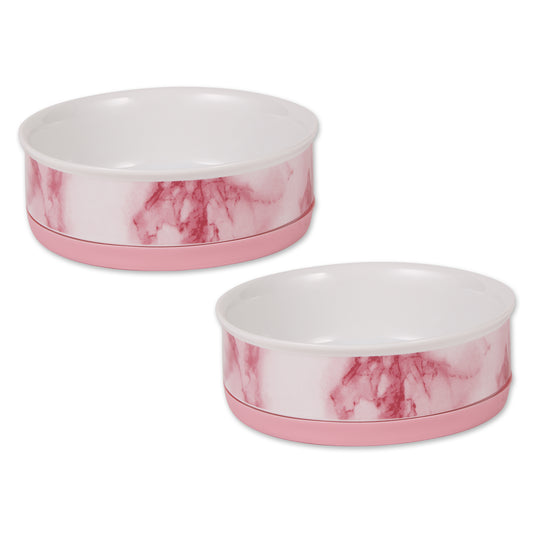 Pet Bowl Pink Marble Medium 6Dx2H Set of 2