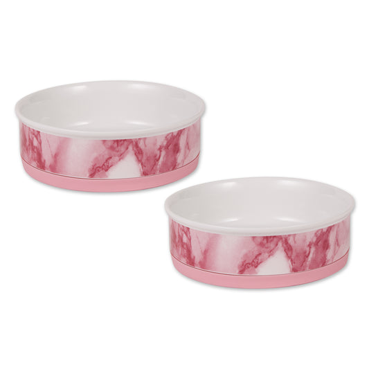 Pink Marble Pet Bowl Set/2, Large 3.75 C. Capacity