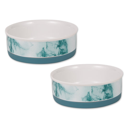 Pet Bowl Teal Marble Medium 6Dx2H Set of 2