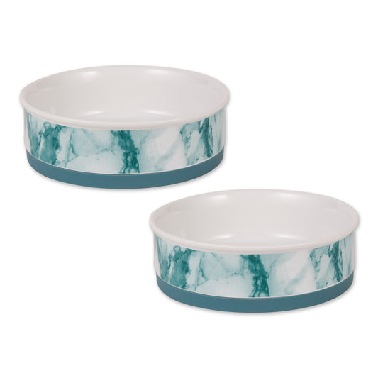 Teal Marble Pet Bowl Set of 2, Large 3.75 C. Capacity