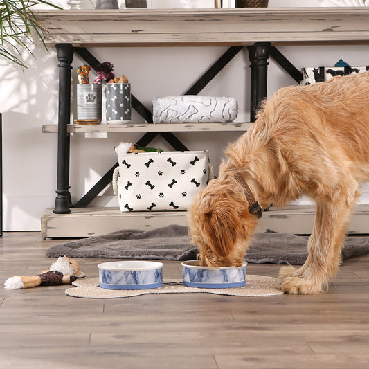 Blue Marble Pet Bowl Set of 2, Large 3.75 C. Capacity