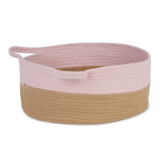 Pink & Beige Cotton Rope Cat Ears Pet Basket