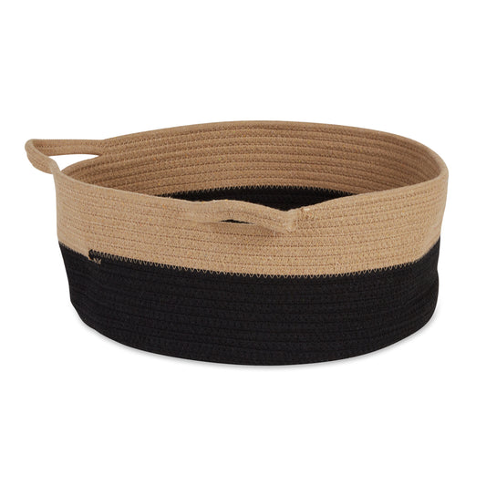 Pet Storage Basket, Woven Cotton - Cat Ears, Beige/Black - 15.75x6.25"