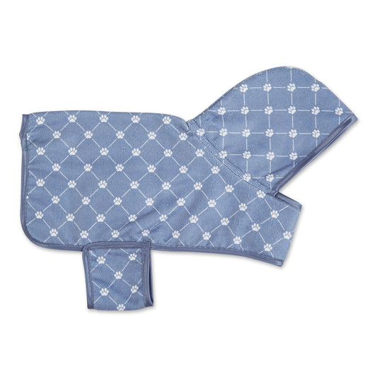 Bone Dry Microfiber Pet Robe, Trellis Paw Print - Stonewash Blue - X-Small, up to 10 Lbs