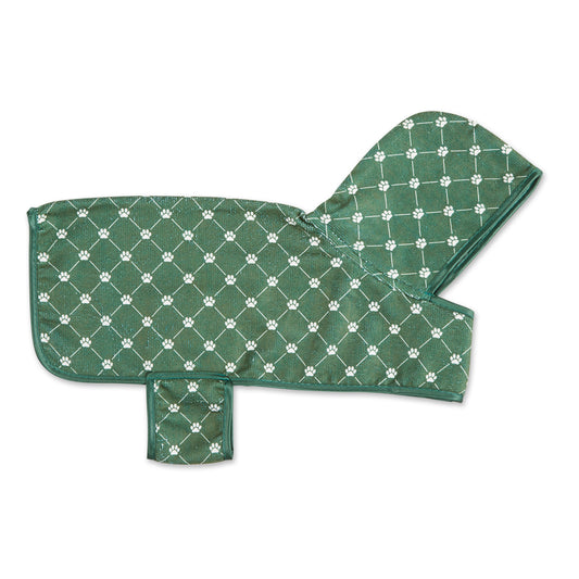 Bone Dry Microfiber Pet Robe, Trellis Paw Print - Hunter Green - Small, 10-20 Lbs