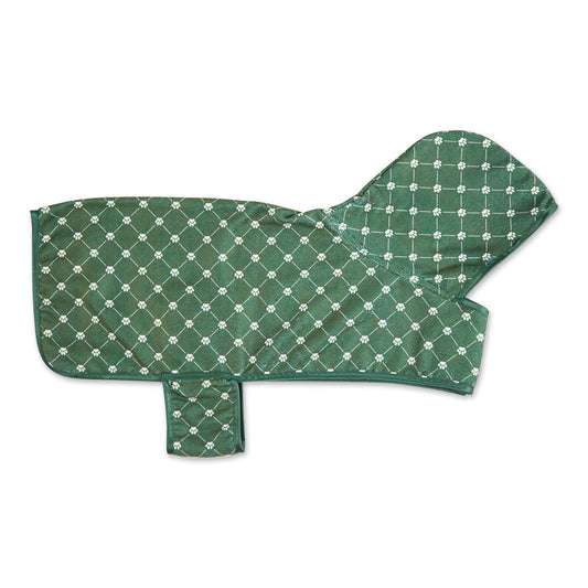 Bone Dry Microfiber Pet Robe, Trellis Paw Print - Hunter Green - Medium, 20-35 Lbs