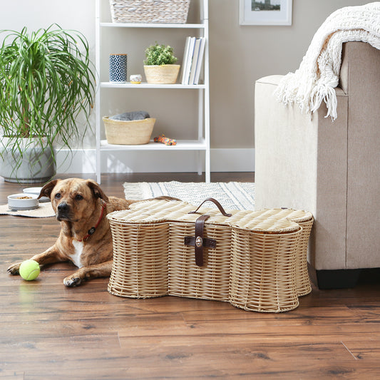 Bone Dry Pet Toy Storage Basket, Bone Shaped, Beige, Large - 24x15x9"