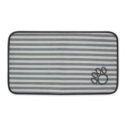 Gray Stripe Embroidered Paw Pet Mat Small