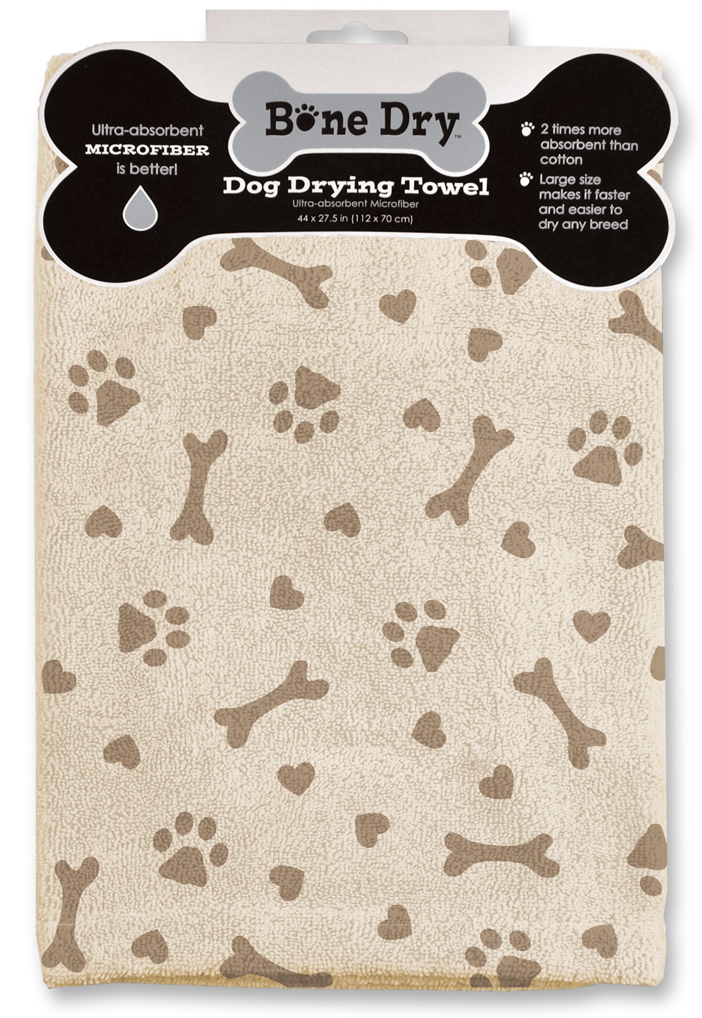 Taupe Printed Hearts  Microfiber Drying Towel