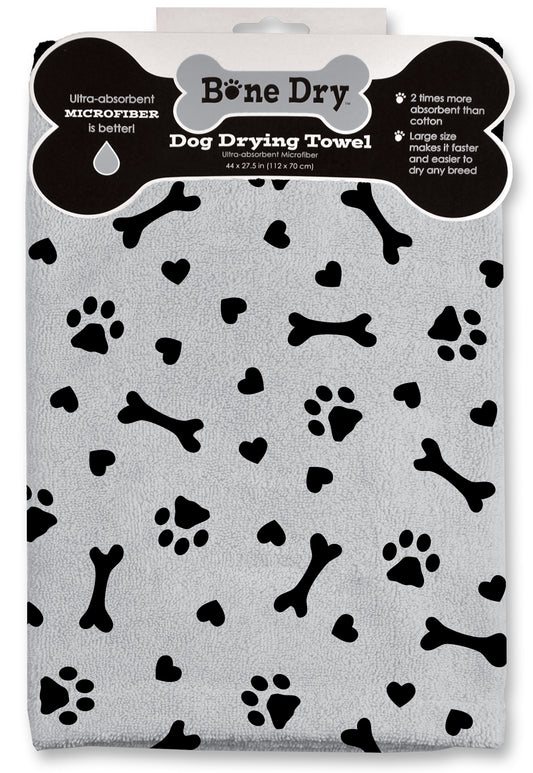 Grey Printed Hearts  Microfiber Drying Towel