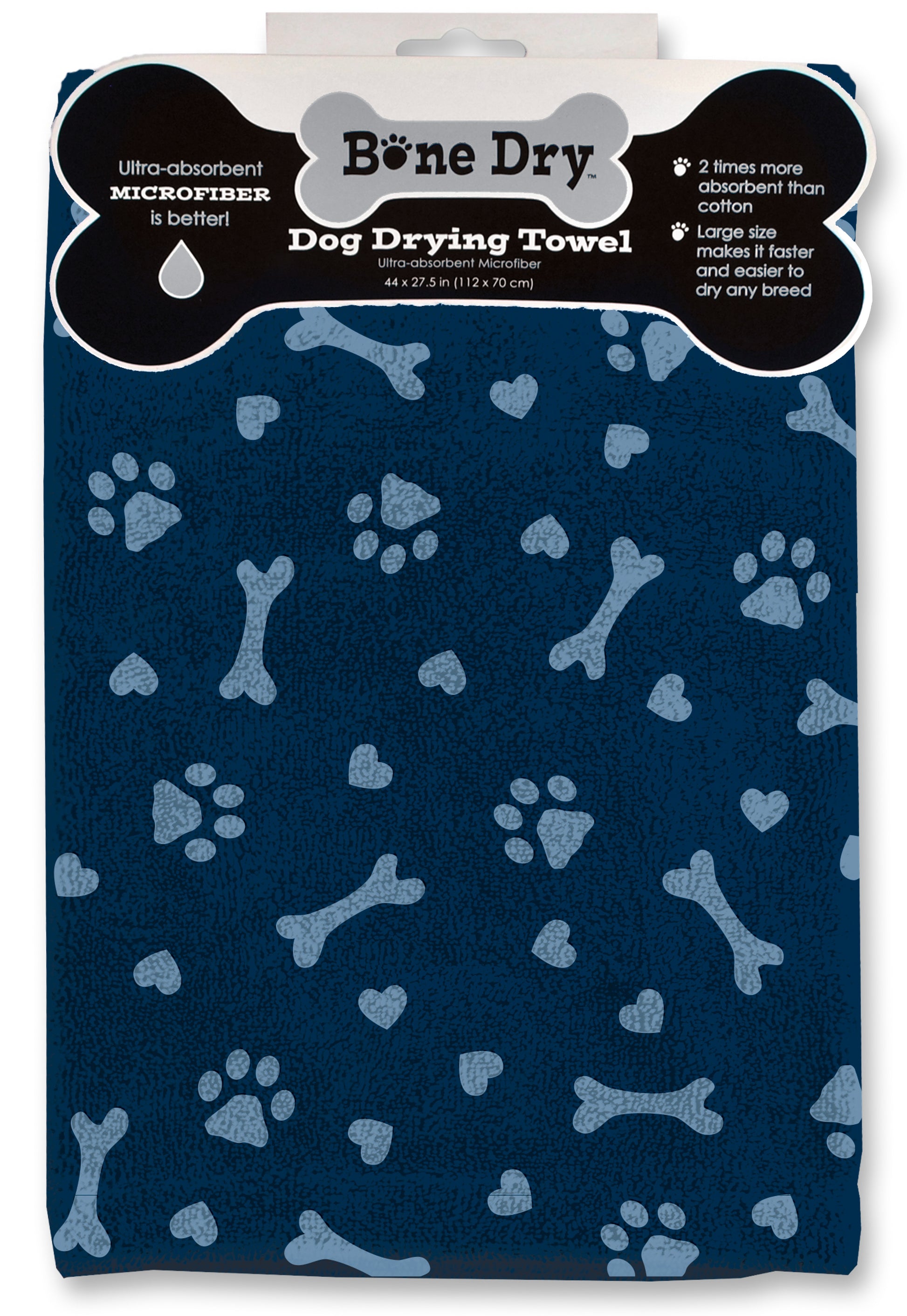 Navy Prntd Hearts Microfiber Drying Towel