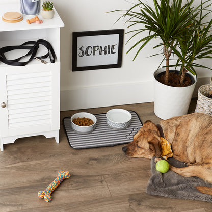 Gray Stripe Embroidered Bone Pet Mat