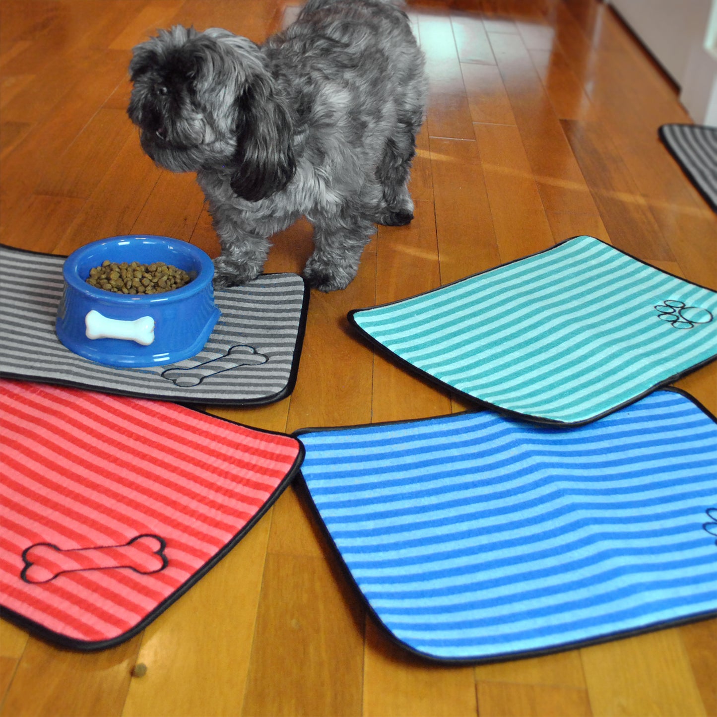 Gray Stripe Embroidered Bone Pet Mat