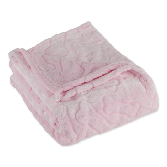 Bone Dry Fleece Pet Blanket, Embossed Bone Print, Pink - 36x48"