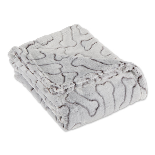 Bone Dry Fleece Pet Blanket, Embossed Bone Print, Taupe - 36x48"