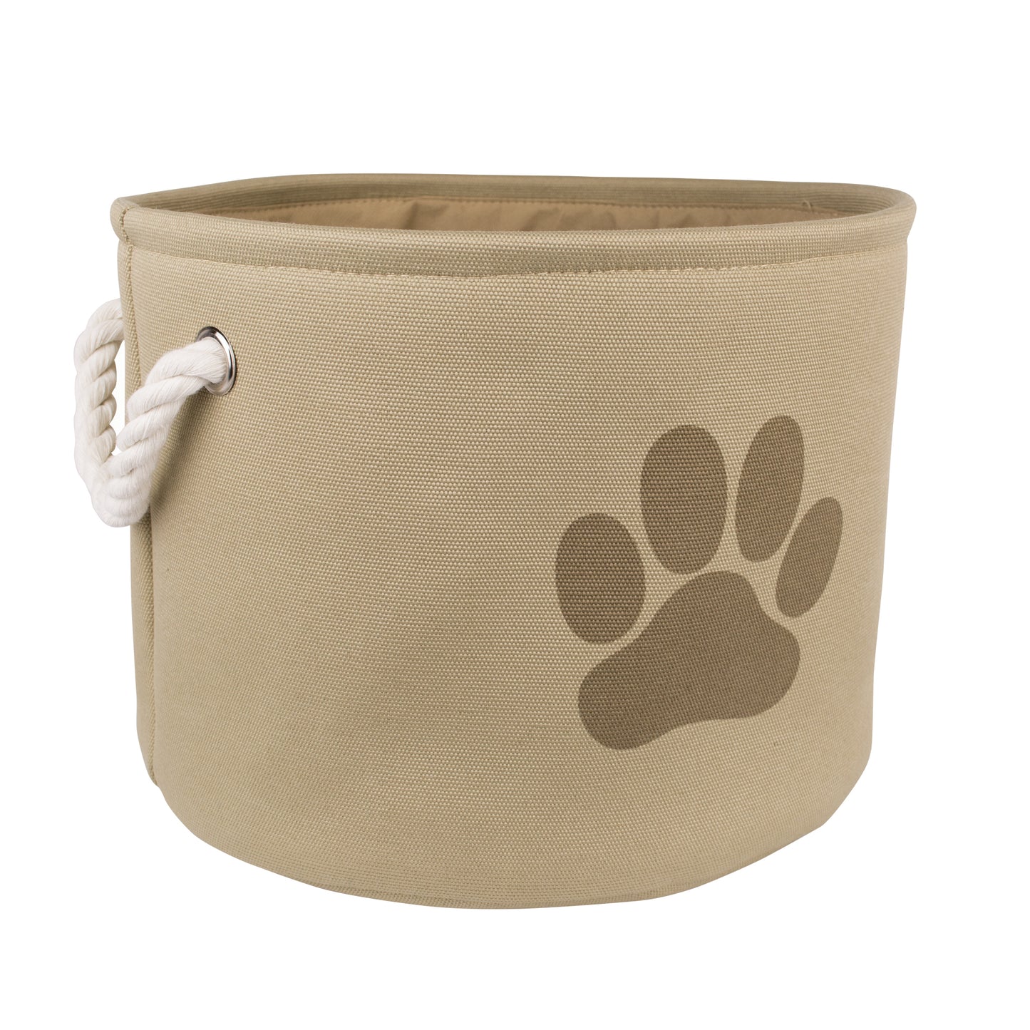 Bone Dry Collapsible Pet Storage Bin, Paw Print, Taupe, Small Round - 12x9"