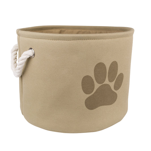 Polyester Pet Bin Paw Taupe Round Small 9X12X12