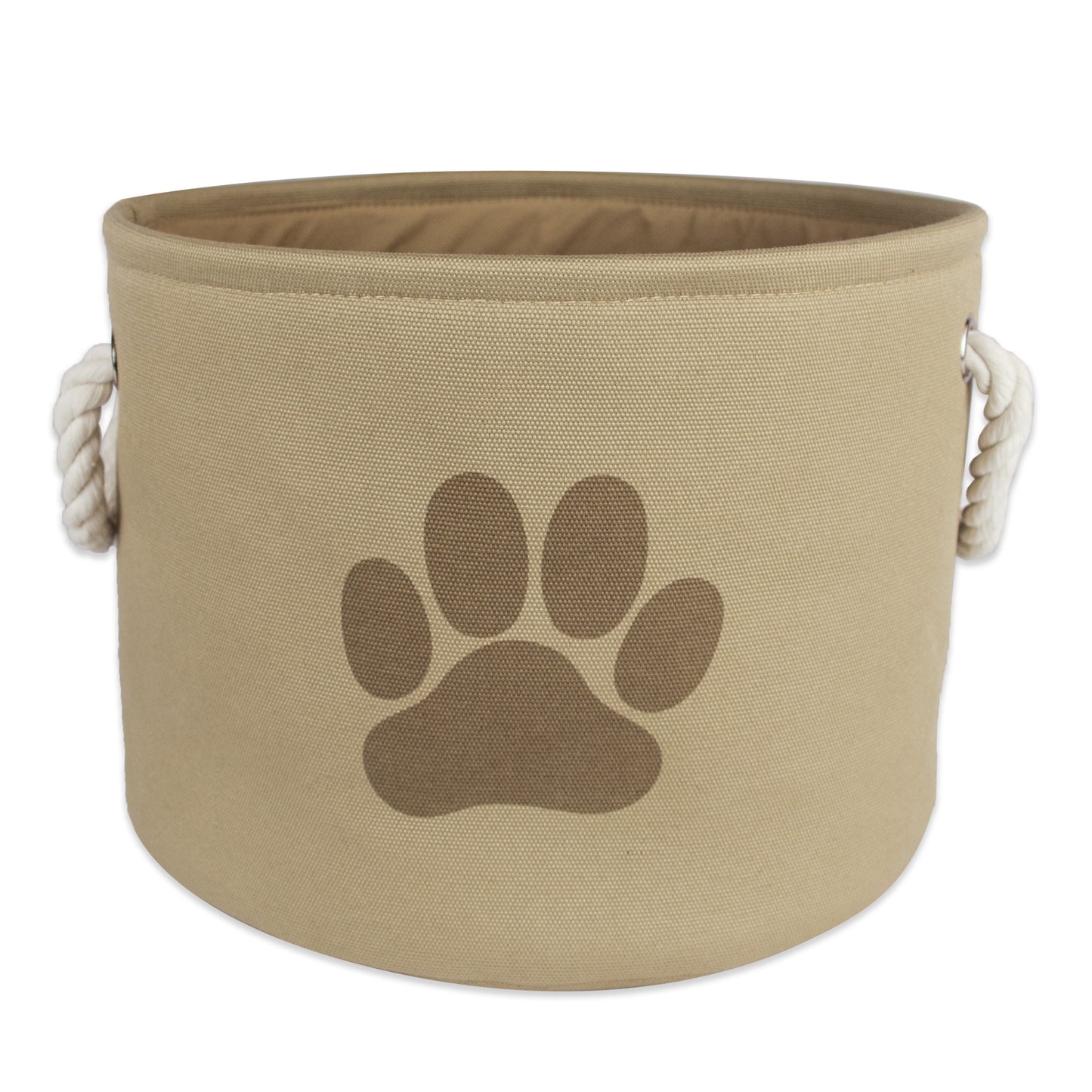 Bone Dry Collapsible Pet Storage Bin, Paw Print, Taupe, Small Round - 12x9"