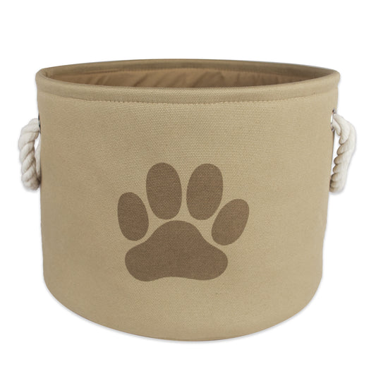 Polyester Pet Bin Paw Taupe Round Small 9X12X12