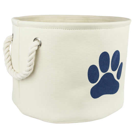 Bone Dry Collapsible Pet Storage Bin, Paw Print, Off-White, Medium Round - 15x12"