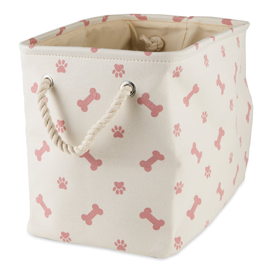 Bone Dry Collapsible Pet Storage Bin, Paw/Bone Print, Rose, Small - 14x8x9"