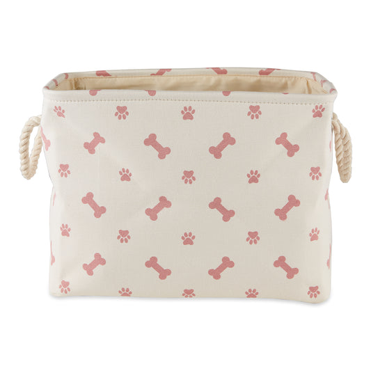 Bone Dry Collapsible Pet Storage Bin, Paw/Bone Print, Rose, Small - 14x8x9"