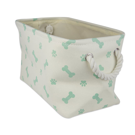 Bone Dry Collapsible Pet Storage Bin, Paw/Bone Print, Mint, Small - 14x8x9"