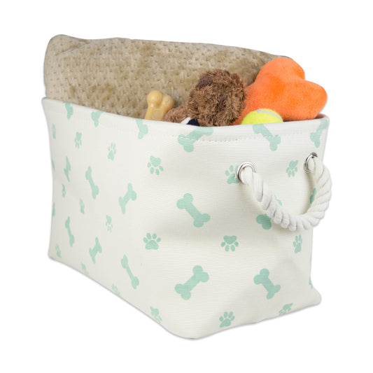 Bone Dry Collapsible Pet Storage Bin, Paw/Bone Print, Mint, Small - 14x8x9"