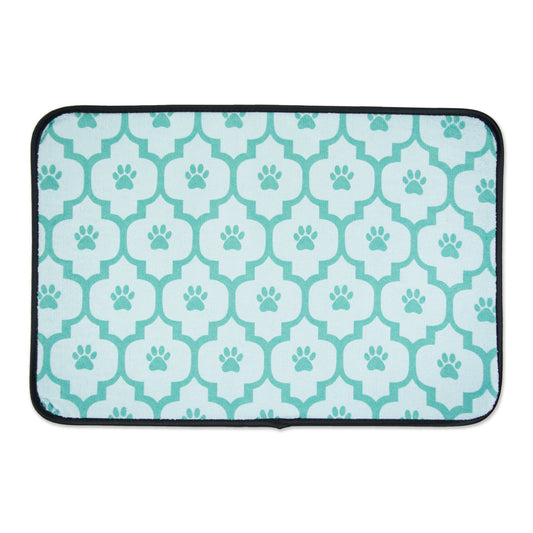 Aqua Lattice Paw Print Pet Mat