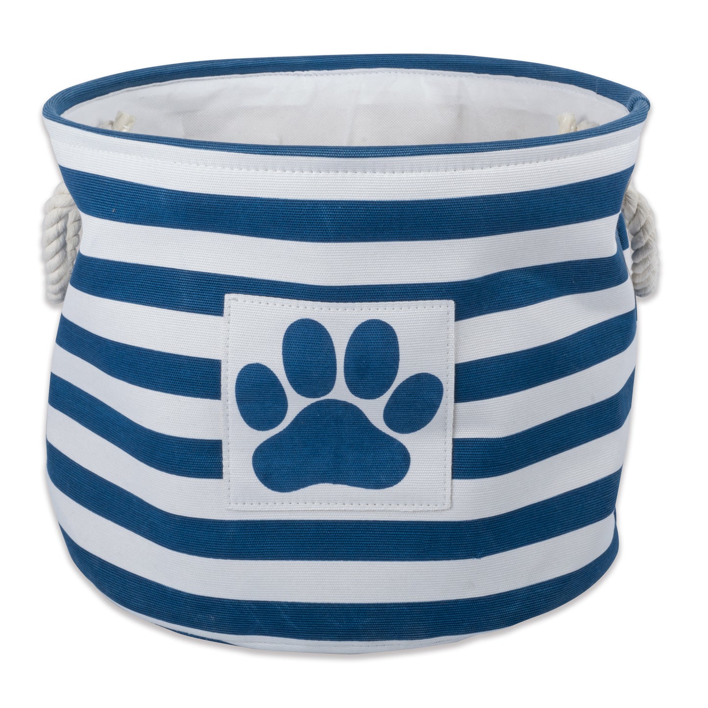 Bone Dry Pet Storage Bin, Striped Paw Patch, Navy, Small Round, 12x9"