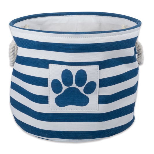 Polyester Pet Bin Stripe With Paw Patch Navy Round Medium 12X15X15