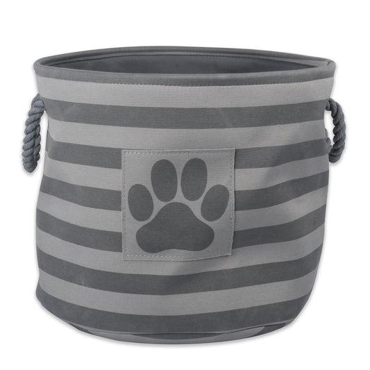 Polyester Pet Bin Stripe With Paw Patch Gray Round Small 9X12X12