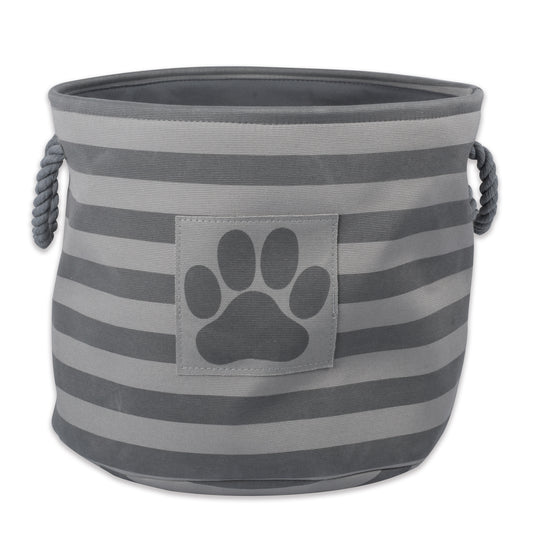 Bone Dry Pet Storage Bin, Striped Paw Patch, Gray, Medium Round, 15x12"