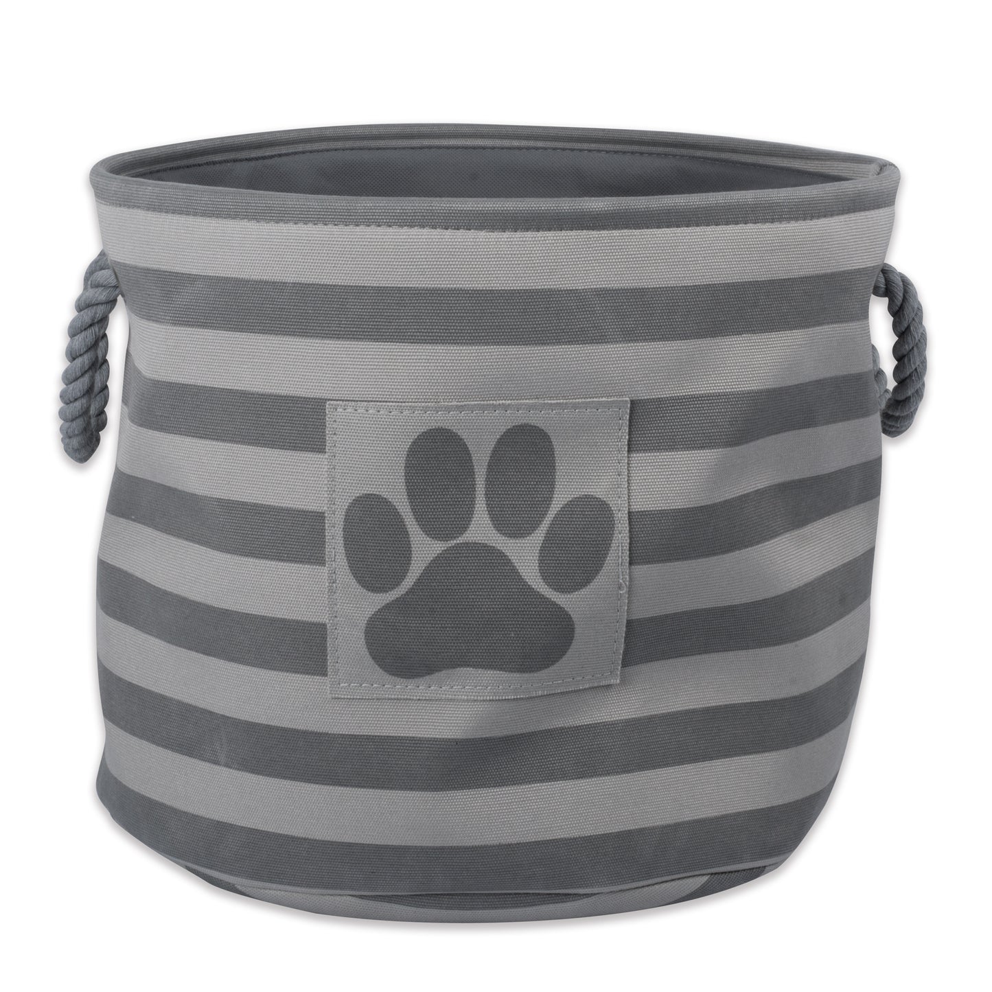 Bone Dry Pet Storage Bin, Striped Paw Patch, Gray, Large Round, 18x15"