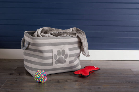 Bone Dry Pet Storage Bin, Striped Paw Patch, Gray, Medium - 16x10x12"