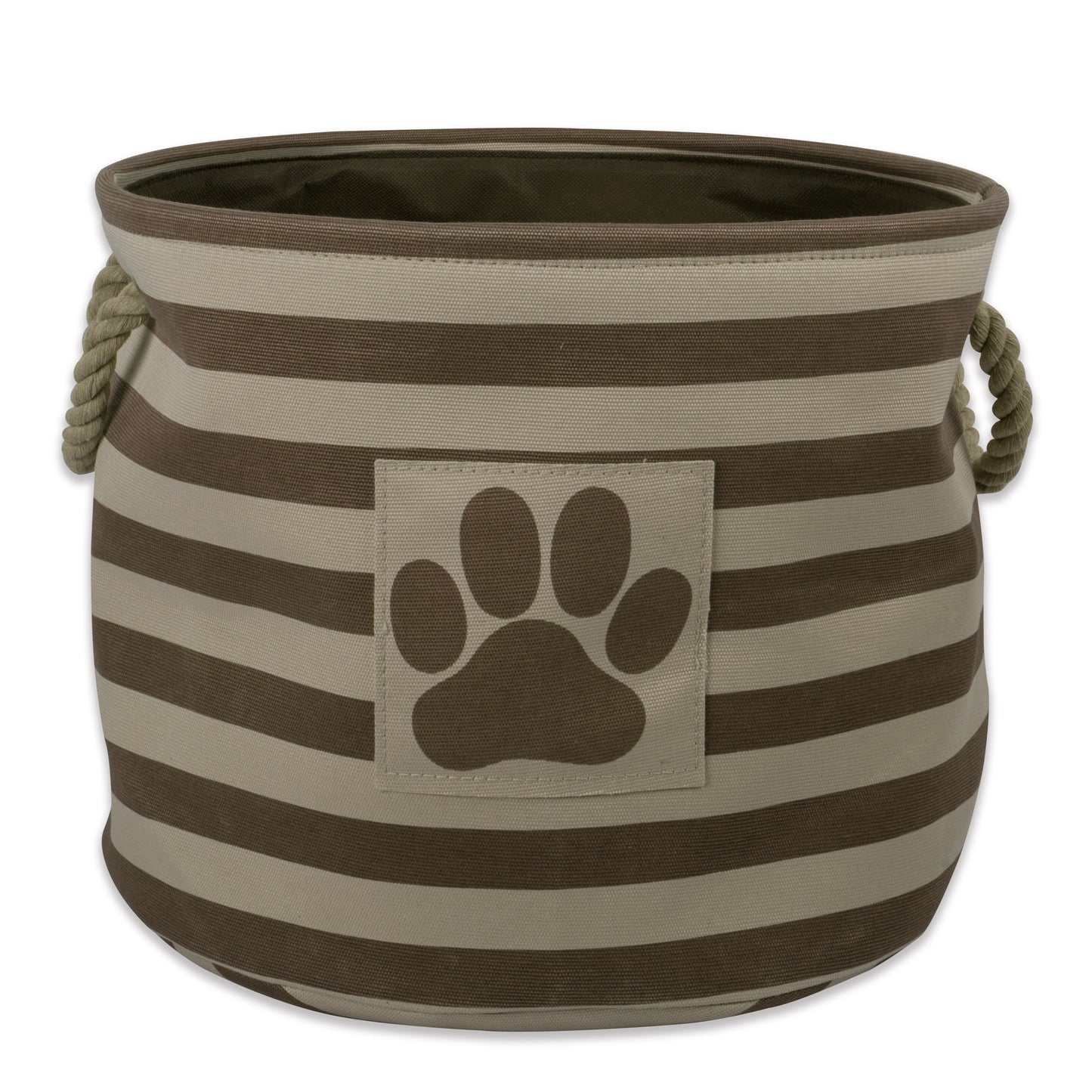 Bone Dry Pet Storage Bin, Striped Paw Patch, Brown, Small Round, 12x9"