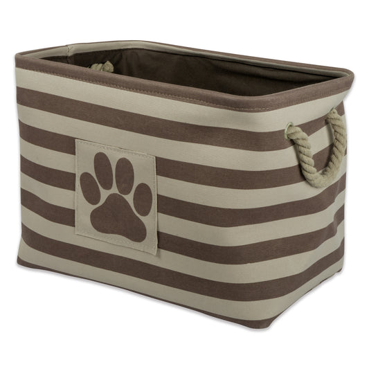 Polyester Pet Bin Stripe With Paw Patch Brown Rectangle Small 14X8X9