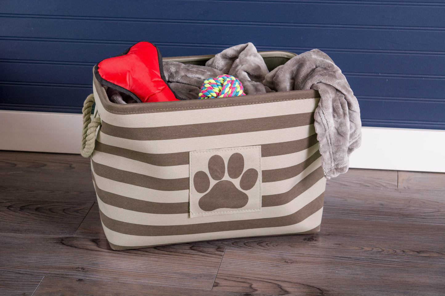 Bone Dry Pet Storage Bin, Striped Paw Patch, Brown, Small - 14x8x9"