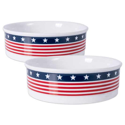 Red White & Blue Stars & Stripes Pet Bowl Set/2, Large 3.75 C. Capacity