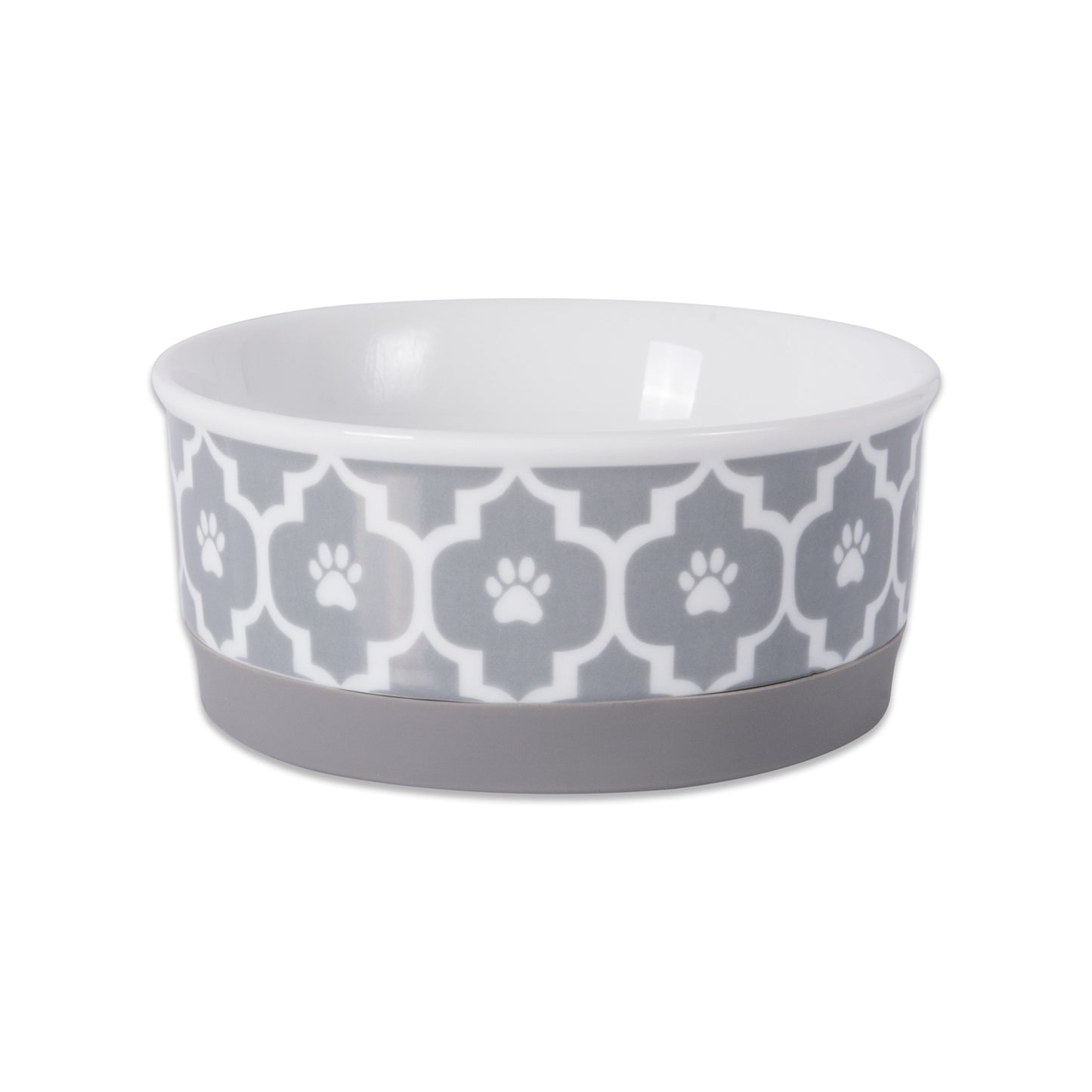 Gray Lattice Paw Print Pet Bowl Set/2, Small - 3/4 C Capacity