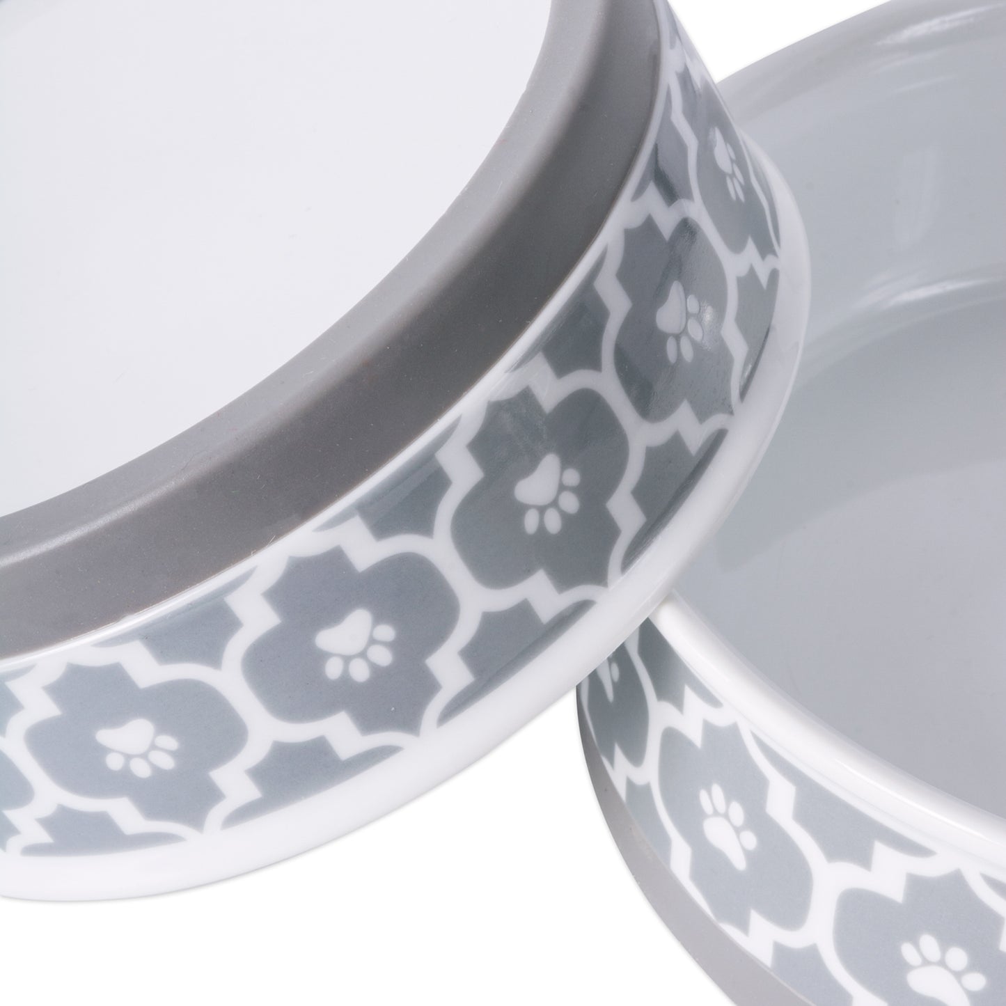 Gray Lattice Paw Print Pet Bowl Set/2, Large 3.75 C. Capacity