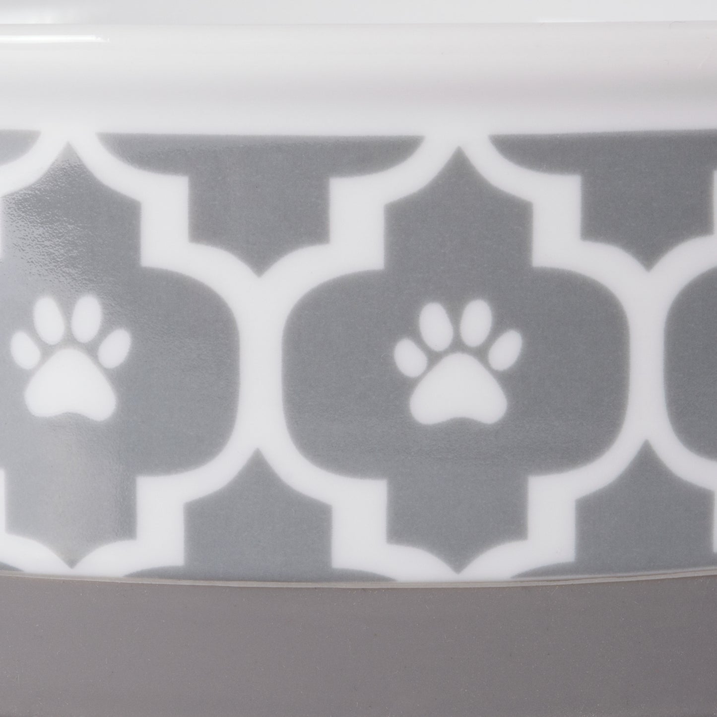 Gray Lattice Paw Print Pet Bowl Set/2, Large 3.75 C. Capacity