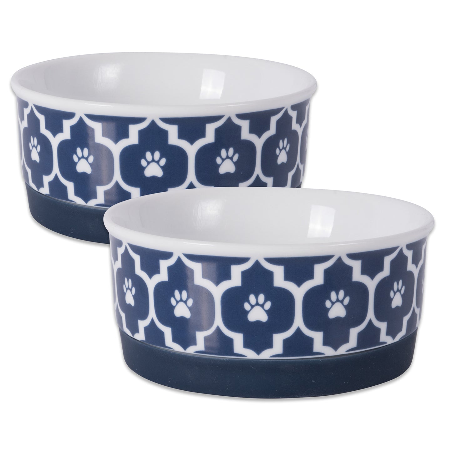 Nautical Blue Lattice Paw Print Pet Bowl Set/2, Small - 3/4 C Capacity