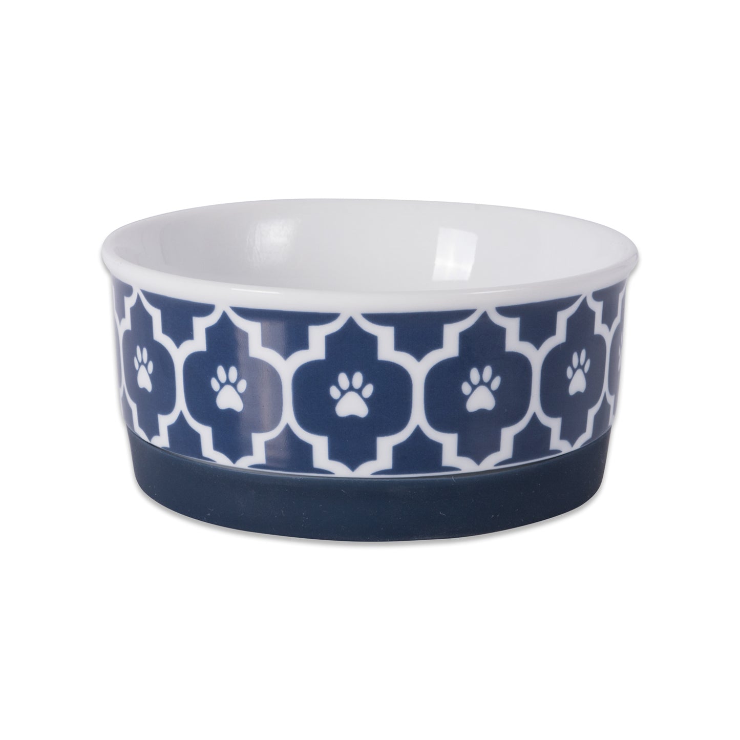 Nautical Blue Lattice Paw Print Pet Bowl Set/2, Small - 3/4 C Capacity