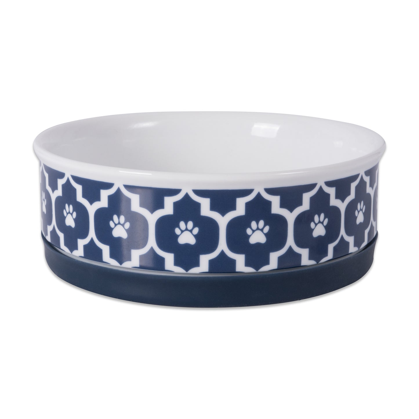 Nautical Blue Lattice Paw Print Pet Bowl Set of 2, Medium - 1.5 C. Capacity