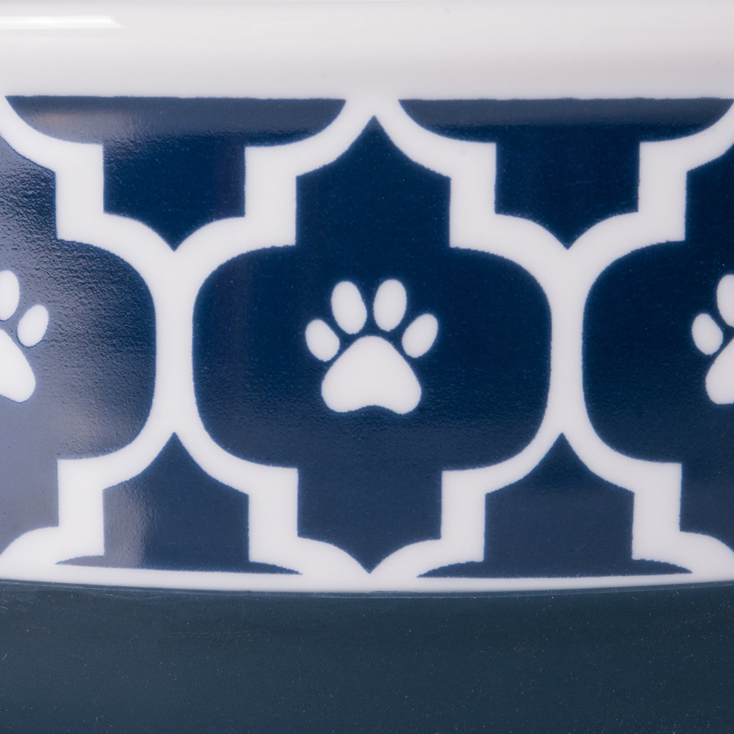 Nautical Blue Lattice Paw Print Pet Bowl Set of 2, Medium - 1.5 C. Capacity