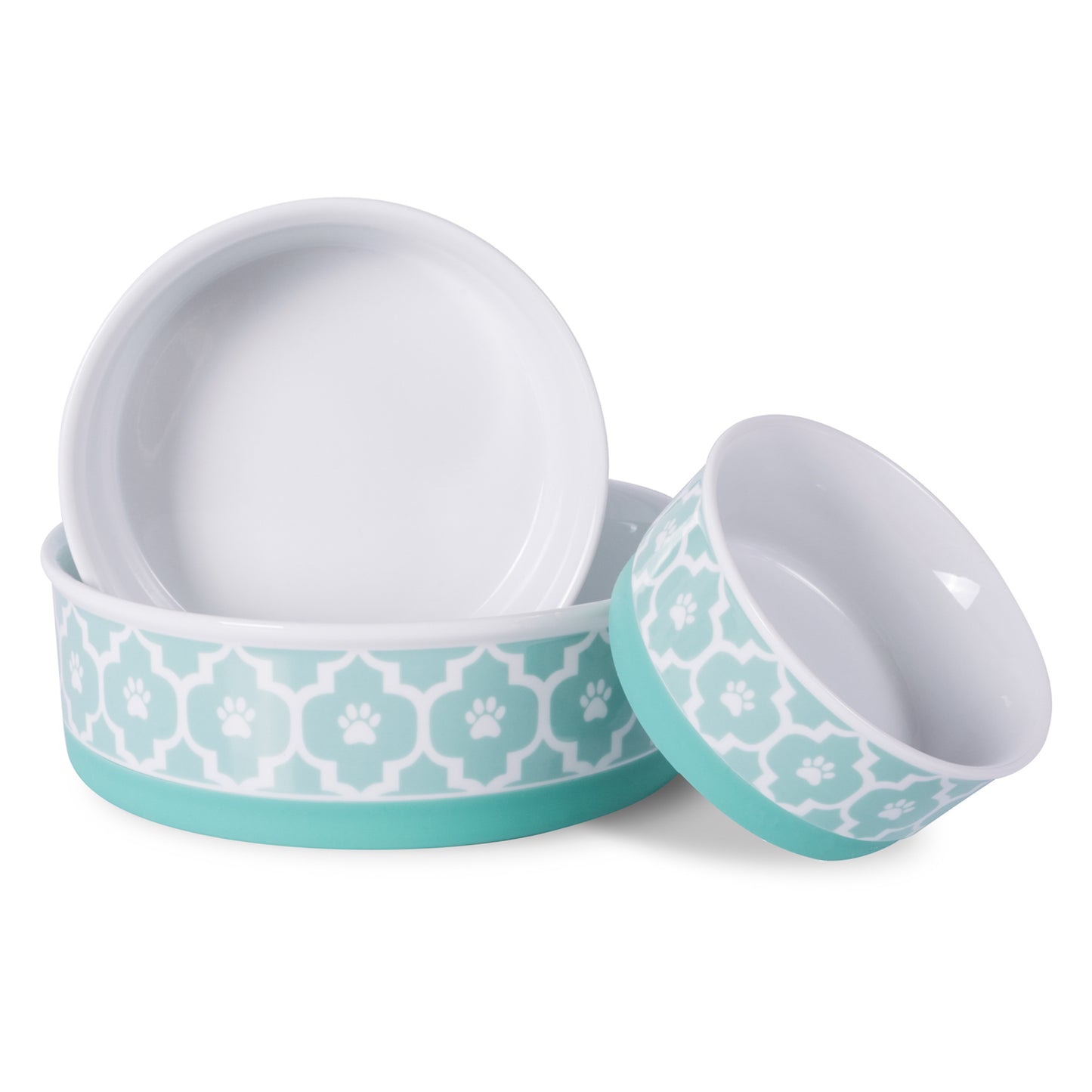 Aqua Lattice Paw Print Pet Bowl Set/2, Small - 3/4 C Capacity