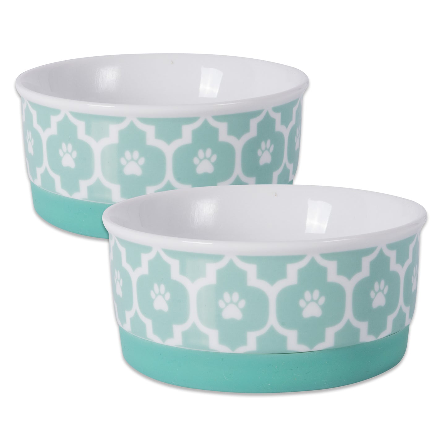 Aqua Lattice Paw Print Pet Bowl Set/2, Small - 3/4 C Capacity